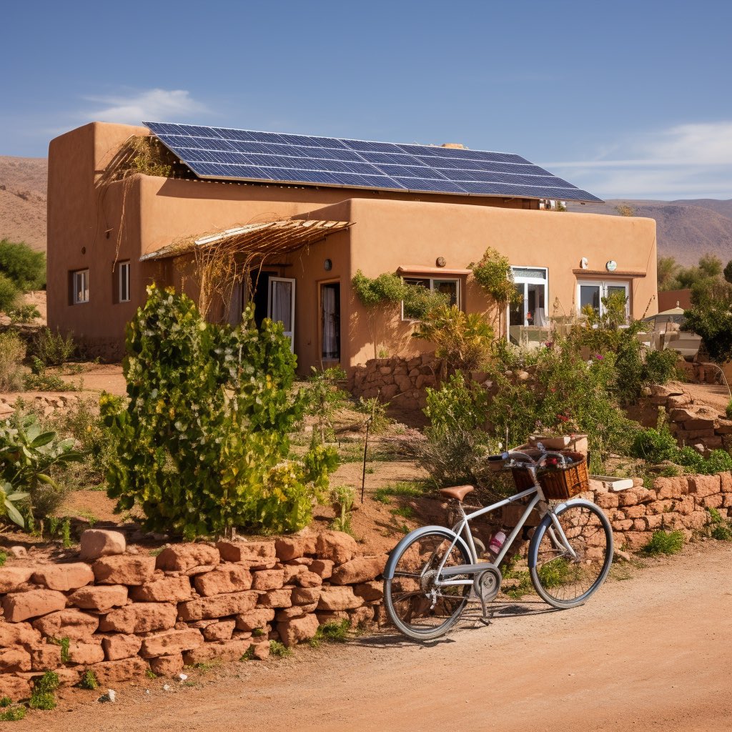 Earthbasedsoul's tweet photo. An energy self sufficient house and a bike. What else can I add to this one?

#solarpunk #deepdreaming https://t.co/bc09df3jUW