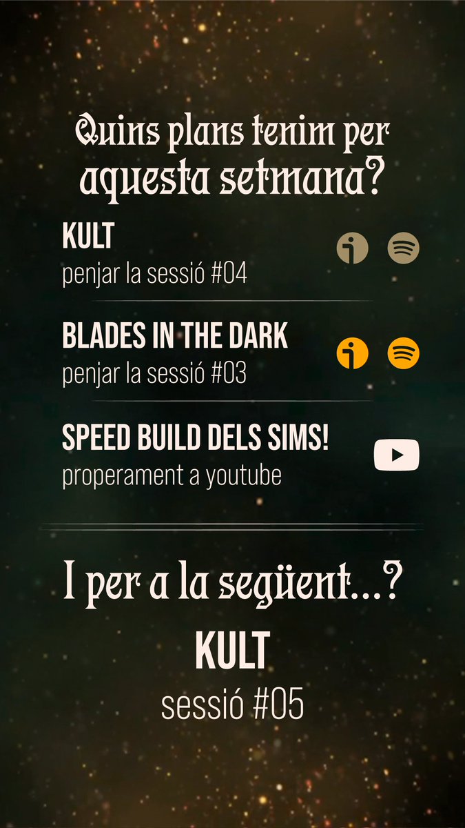 fiction_raiders's tweet image. Si la vida no s'interposa en els nostres plans, aquesta setmana vindrà carregada de contingut!

#rolencatalà #kultdivinitylost #bladesinthedark #sims4