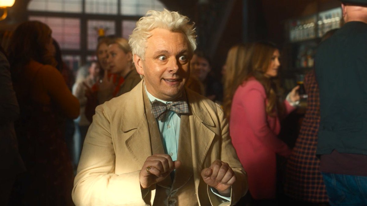 PrimeVideoCA's tweet photo. Aziraphale in a pub? What a sight. Caption this #GoodOmens family ⬇️ https://t.co/vc0D8Im65A