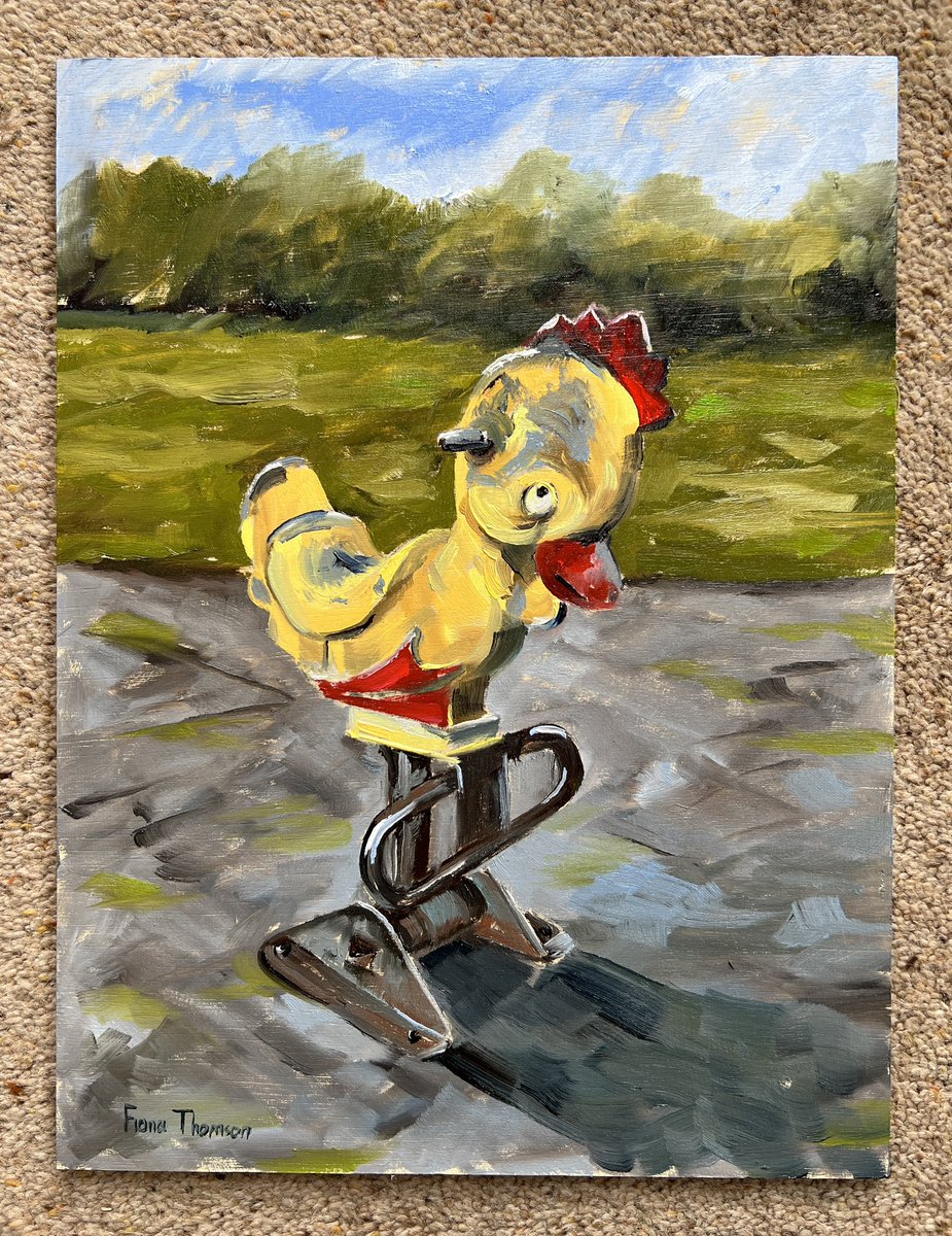 A favourite playground rocking duck that is clearly very well loved and has beautifully worn paint! 
#Oilpainting #oilpainter #scottishartist #fairground #playground #funfair #fairgroundride #carousel #toy #favouritetoy #paintingseries #paintingtexture #allaprima