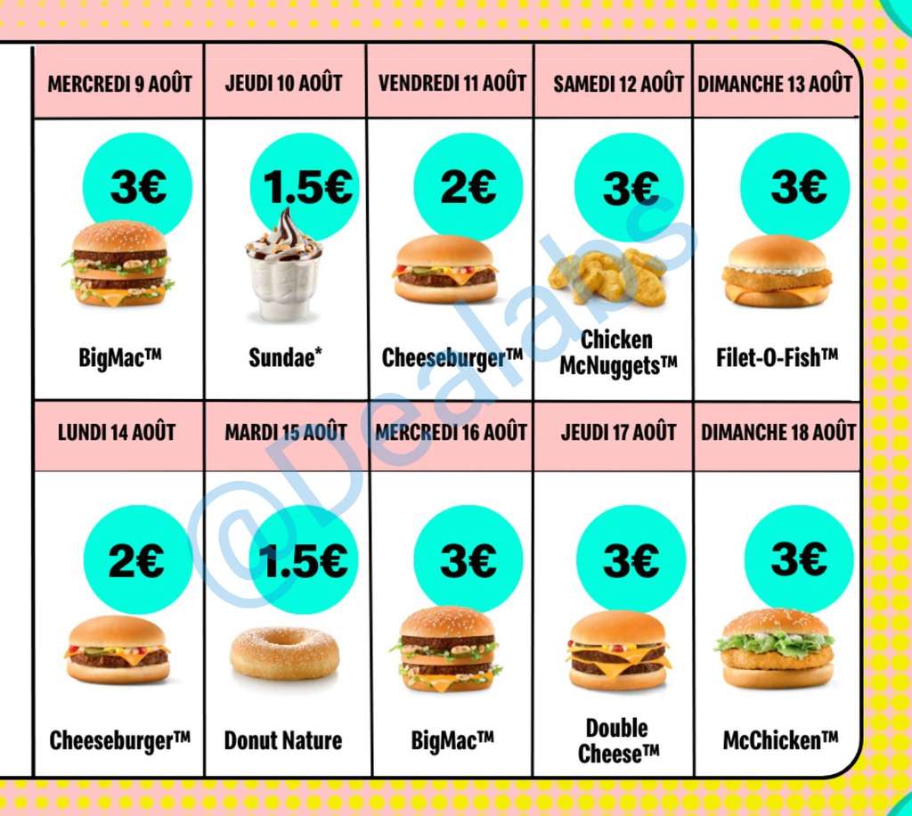 🇫🇷🍔 BON PLAN | Les promotions #McDonalds commencent demain avec le calendrier #BonPlan. Demain, ça sera le BigMac à 3€.

Bon appétit les rats ! 🐀