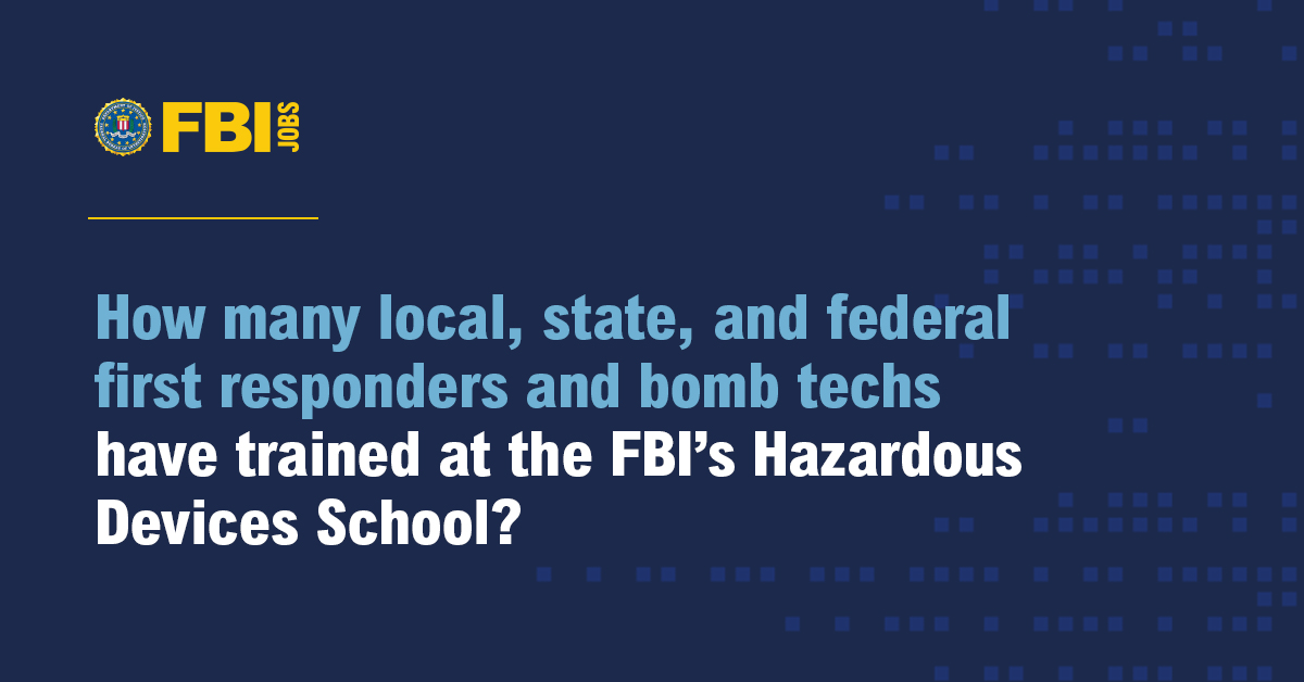 FBIJobs's tweet photo. How many local, state, &amp; federal #FirstResponders and #BombTechs do you think have trained at the school? Take your best guess &amp; check back next week for the answer. In the meantime, learn more about our Redstone Arsenal campus. #FBIJobs #FBI #Huntsville

https://t.co/mQglFytTZa https://t.co/A7LAoY96C1