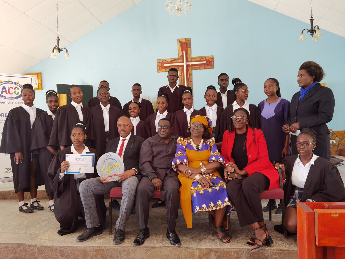 NBCNamibia's tweet photo. UuKule Secondary School wins and will represent the region at the inter-regional level of the Anti-Corruption Song Competition.  

The took part today in the Competition in Oshikoto region on 8 August 2023 at Onyaanya Lutheran Parish

#JoinTheFight 
#OneVoice
#NACSAP https://t.co/mSoaApSDuX