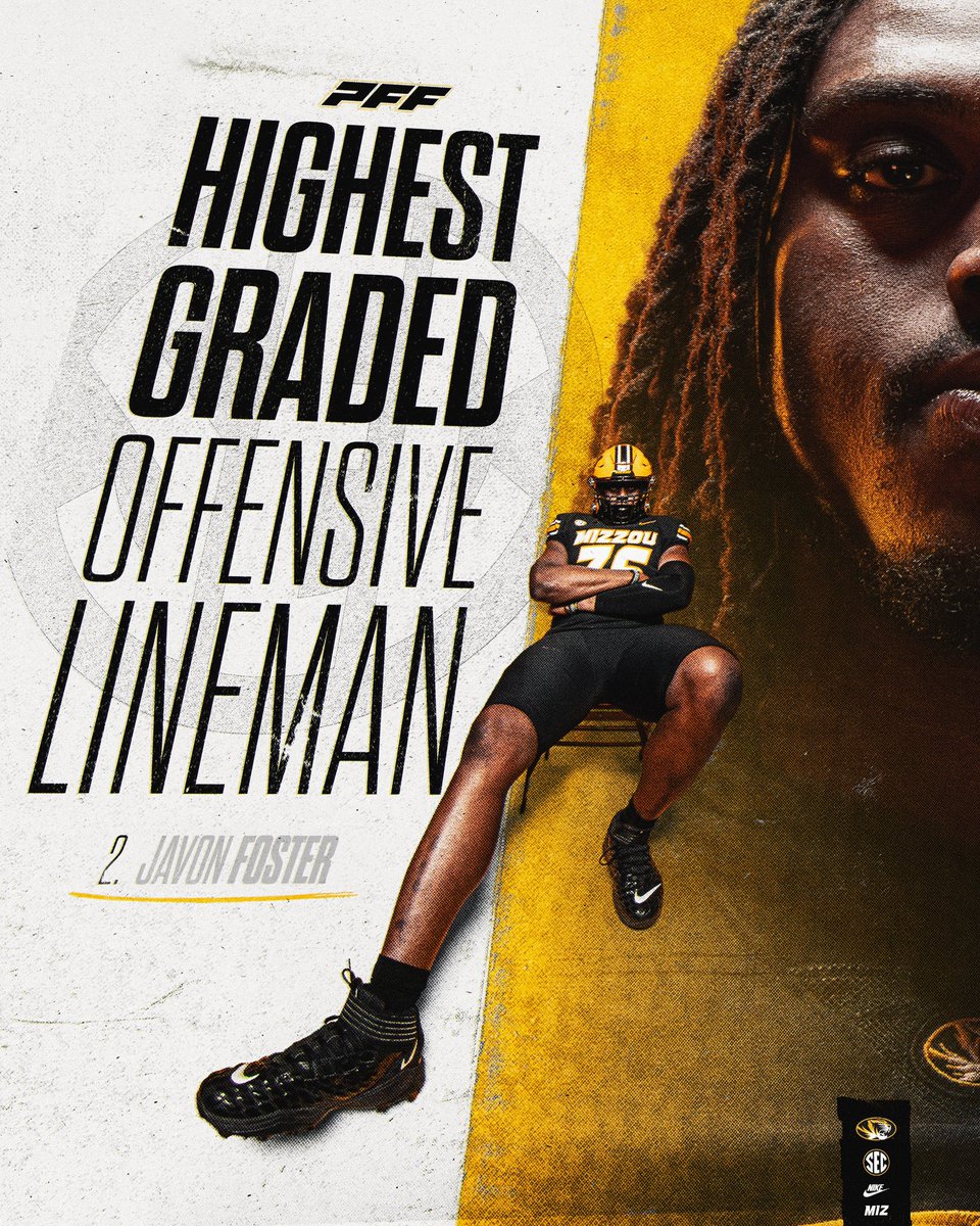 MizzouFootball's tweet photo. .@_ybvon listed at the #οΈβ£2οΈβ£ offensive lineman in the SEC (per @PFF ) π€
#MIZ π―π | #STP https://t.co/WqesAbs8MR