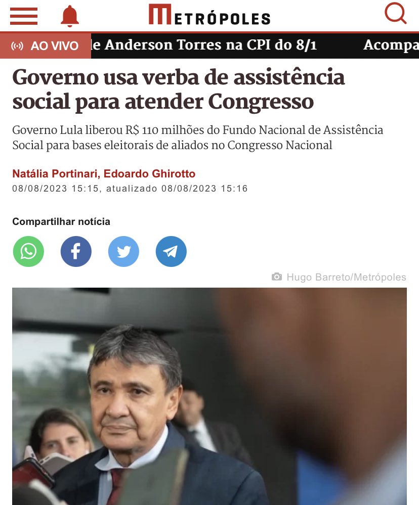 Ora,ora,ora… Então quer dizer que Lula está retirando R$ 110 milhões da verba direcionada para assistência social (das pessoas que mais precisam), para comprar apoio no Congresso Nacional???