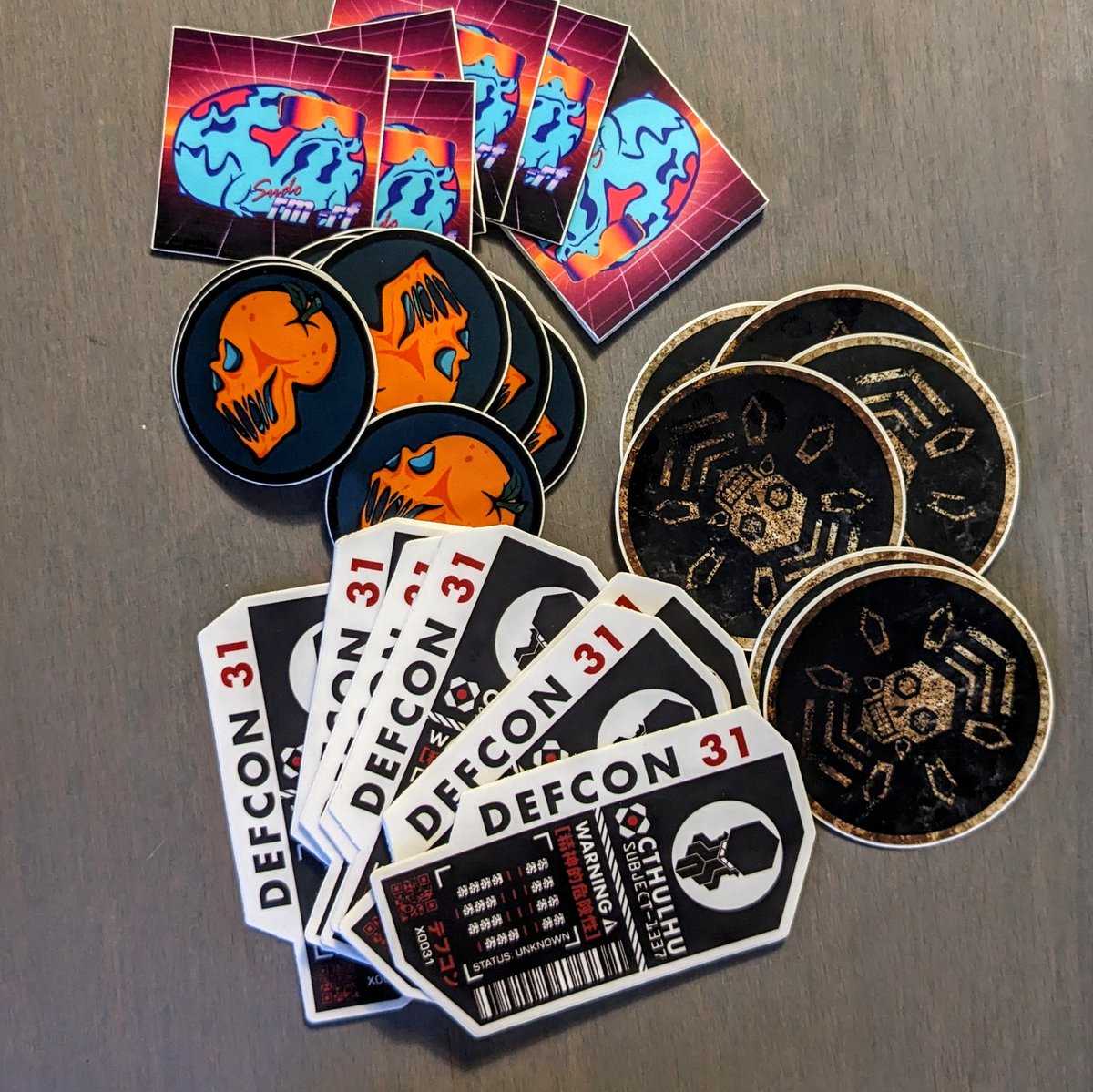 I have not forgotten about stickers this year! Catch me at #Defcon 31 to grab a few! #DC31 #DEFCON31 
I have a few stickers from last year's <a href="/GetJollyBadge/">JollyBadge</a> run