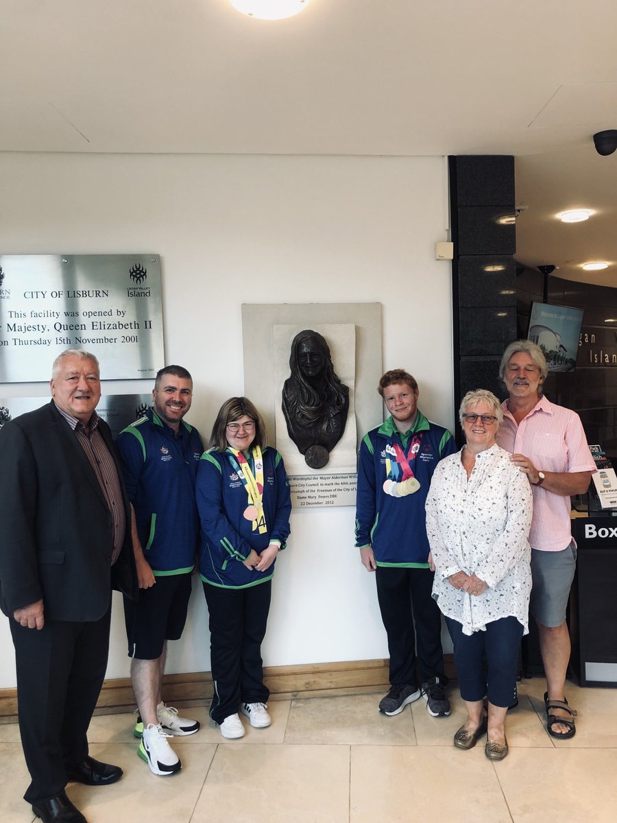 PatCatney's tweet photo. Celebrating Lisburn's Special Olympics winners! Thanks to the Mayor for accepting my proposal to host the reception. And a special shout out to my son-in-law's brother, Jonny McCartney who won 7 metals in total! Delighted also for Claire O’Neil Badminton Olympian medal winner 🥇 https://t.co/tZo0s03ko8