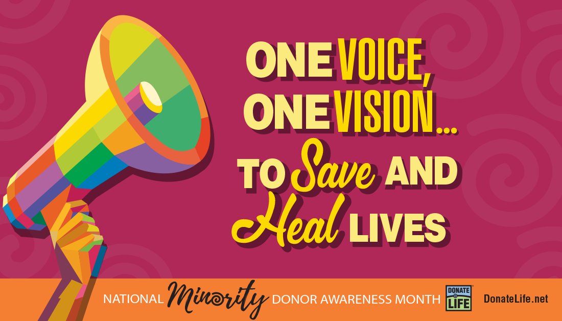 August is National Minority Donor Awareness Month, a collaborative effort to save &amp; improve the quality of life of diverse communities by creating a positive culture for organ, eye &amp; tissue donation. Learn more at DonateLife.net. 💙💚 #DonateLife #NMDAM