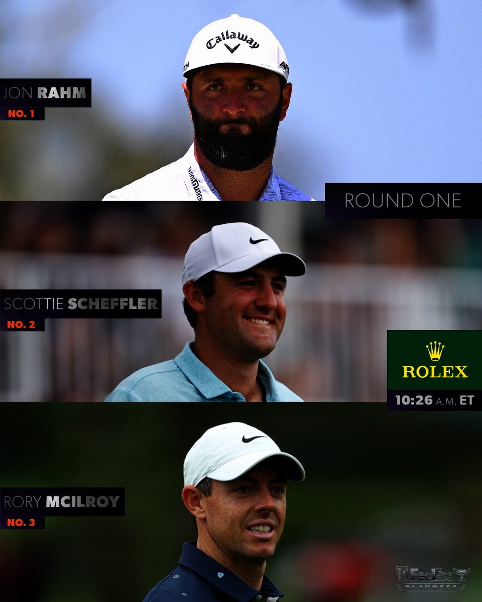 Thursday tee times <a href="/FedExChamp/">FedEx St. Jude Championship</a>:

10:14 a.m. ET
(7) Hovland
(8) Bradley
(9) Fowler

10:26 a.m. ET
(1) Rahm
(2) Scheffler
(3) McIlroy

11:56 a.m. ET
(31) Spieth
(32) Im
(33) Rose

12:56 p.m. ET
(4) Homa
(5) Clark
(6) Harman

(Presented by <a href="/ROLEX/">ROLEX</a>)