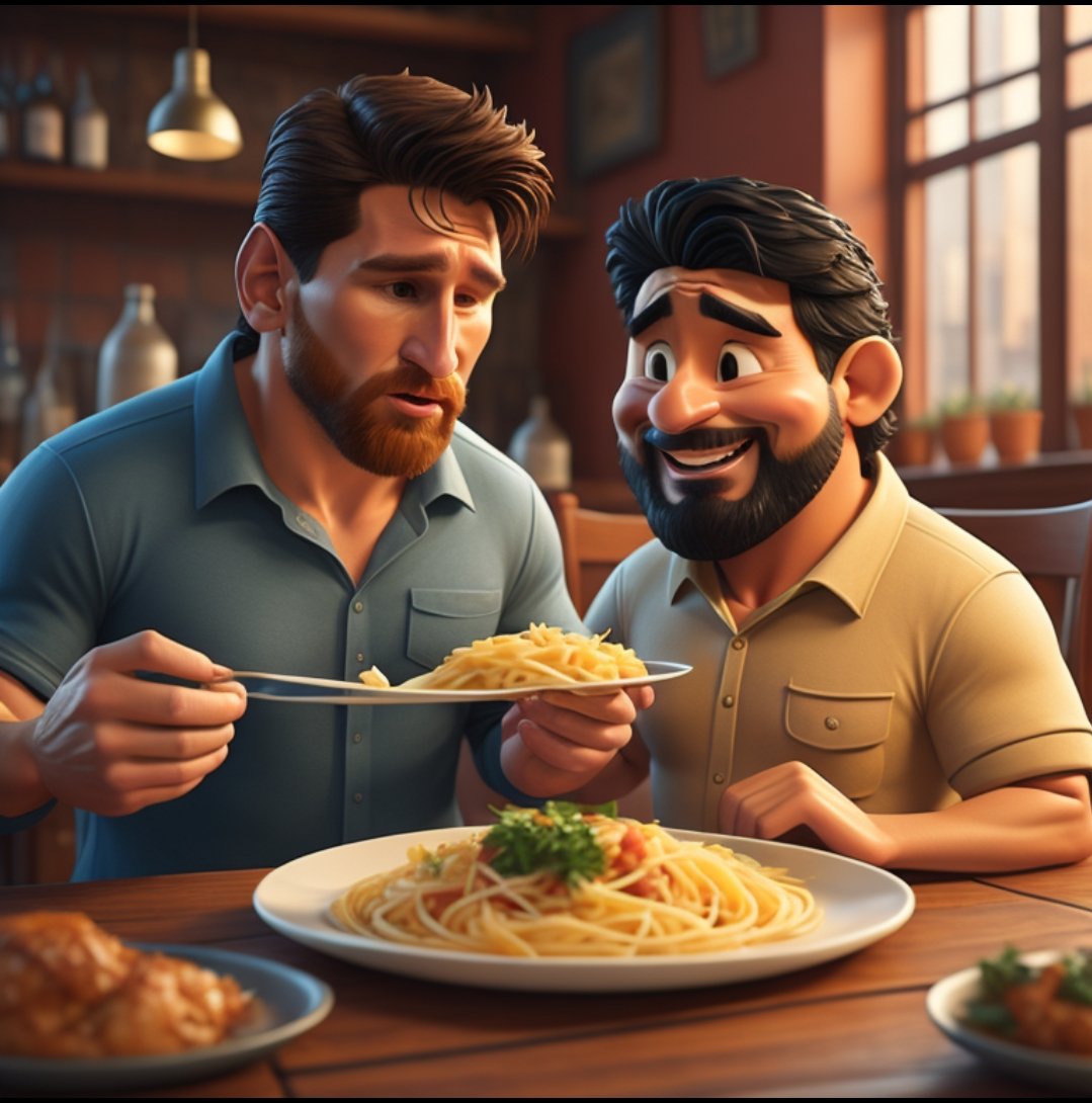 alexrah3's tweet photo. #Messi
Maradona and Messi stood in front of a plate of pasta. Maradona said to Messi,"I see you're eating the pasta slowly, don't rush!" Messi replied,"Don't tell me how to eat, I am Messi and I don't make mistakes!" Maradona said, "Well, Leo, but you don't score goals with pasta https://t.co/EVIo72R2T9