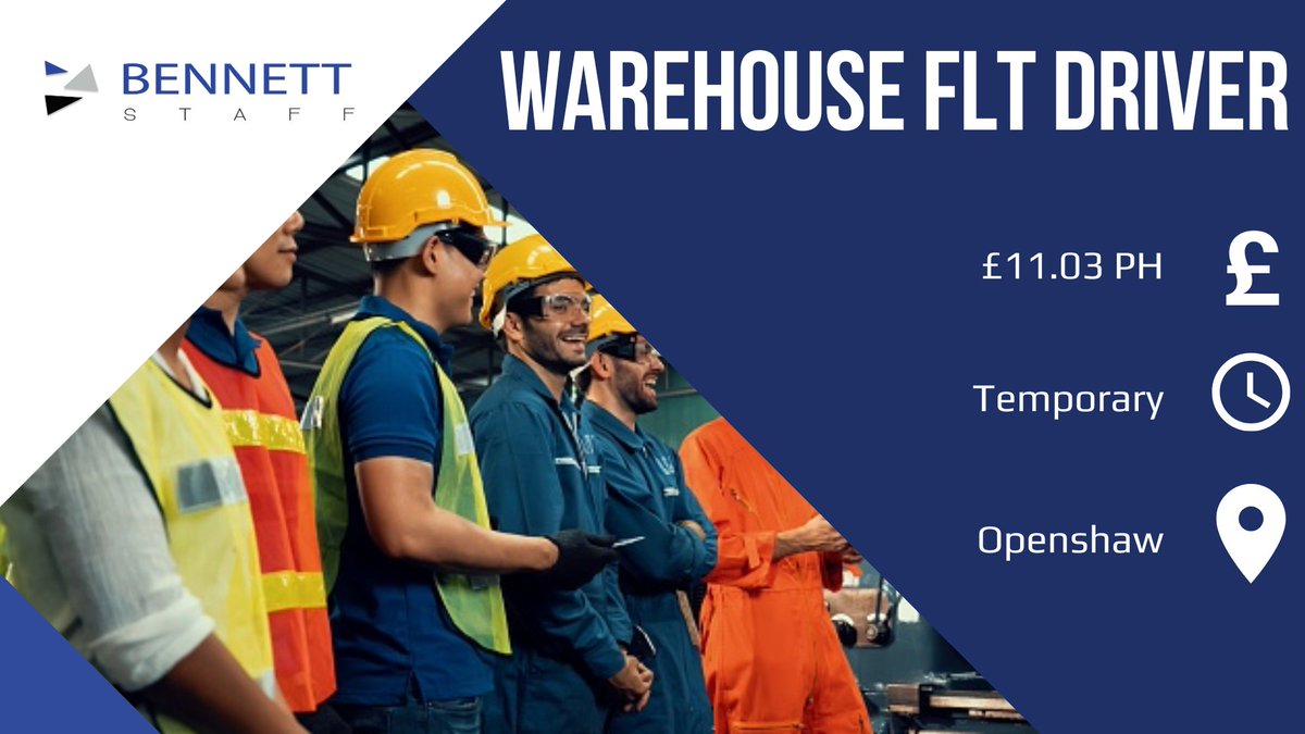 BennettStaff1's tweet image. 👷‍♂ Experienced FLT Warehouse Picker wanted! 💪 

Join a growing manufacturing firm with on-site parking and canteen facilities. 💼 With flexible hours and weekly pay, this is the #temporary job for you! 

bennettstaff.co.uk/job/warehouse-…
#Lookingforwork #FLTDriver #Manchester