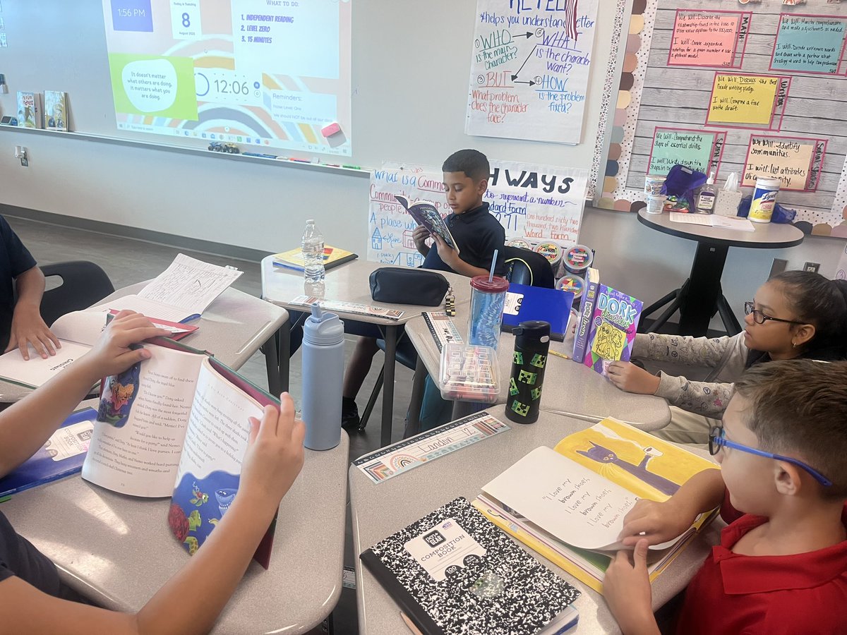 Lgrew_JCE's tweet photo. Students are in independent reading time. You’d think it would be quiet, but it’s not. I hear marvelous pieces of stories as students read their books to themselves. #buildingstamina #grewcrew #TeamSISD #buffvengers https://t.co/zpVoH7ejoE