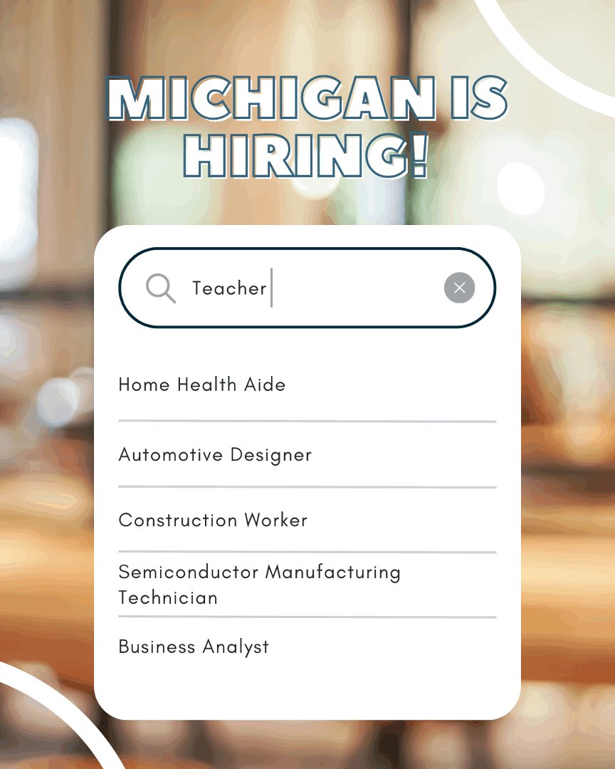 Searching for your dream job? It's here in Michigan! 
 
We've got jobs from tech to trades, from healthcare to hospitality, from agriculture to accounting. An entire world of possibilities is right here on two pleasant peninsulas, just waiting for you.