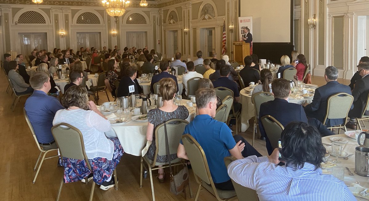 DuluthChamber's tweet photo. Thank you @mndeed commissioner @mdvarilek for speaking at the @DuluthChamber’s Let’s Do Lunch. Excellent presentation! Thank you to the 100+ community and business leaders who joined us on this beautiful summer day in Duluth! #DuluthChamber #MNDEED #Partnerships #LetsDoLunch https://t.co/ST69kFTA71