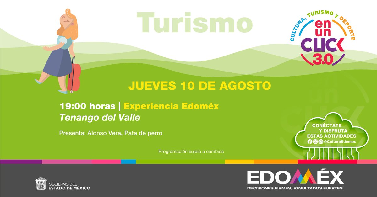 CulturaEdomex's tweet photo. Este 📆#Jueves 😎 platicaremos del #PuebloConEncanto: #Tenango del Valle, 🛣️ conoceremos este municipio del #Edoméx, a través de la mirada de @alonsovera🐾. ¡Te esperamos!
Acompáñanos en #CulturaEnUnClick https://t.co/i3rAeWo5u5