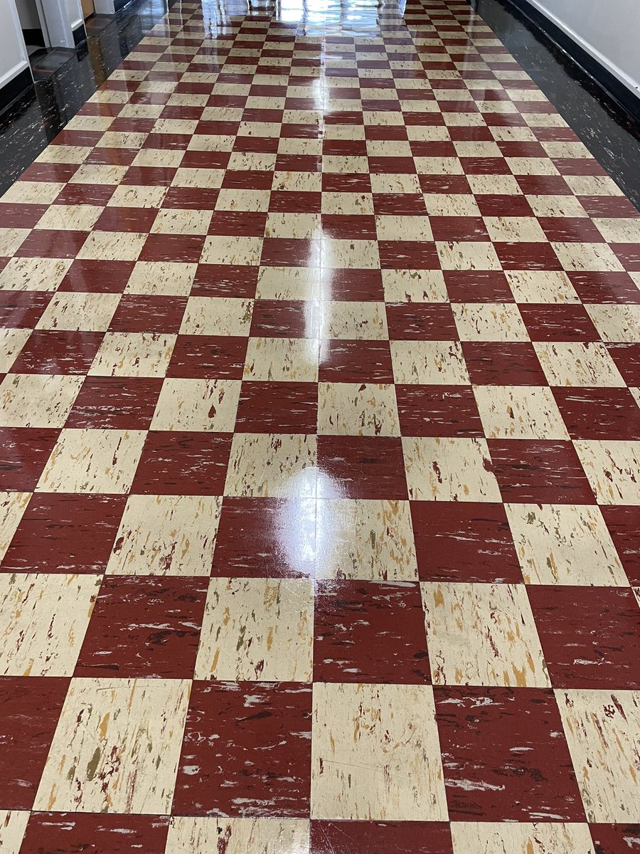 AlexLovesTravel's tweet photo. Gym floor sanded down and repainted, hall floors beautifully taken care of! Awesome to see this type of work!! #CBE https://t.co/OZCnys2fIu