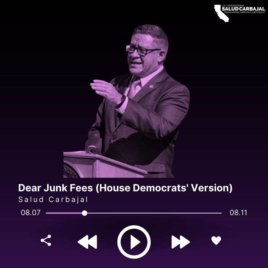 RepCarbajal's tweet photo. Dear Junk Fees,
Long were the nights when my days once revolved around you
Counting my payments
Praying the roof won't fall through again

I see it all now that you're gone
Don't you think families shouldn't be messed with?
The Dems brought the whole plan home
You should've known https://t.co/42cWUDcANf
