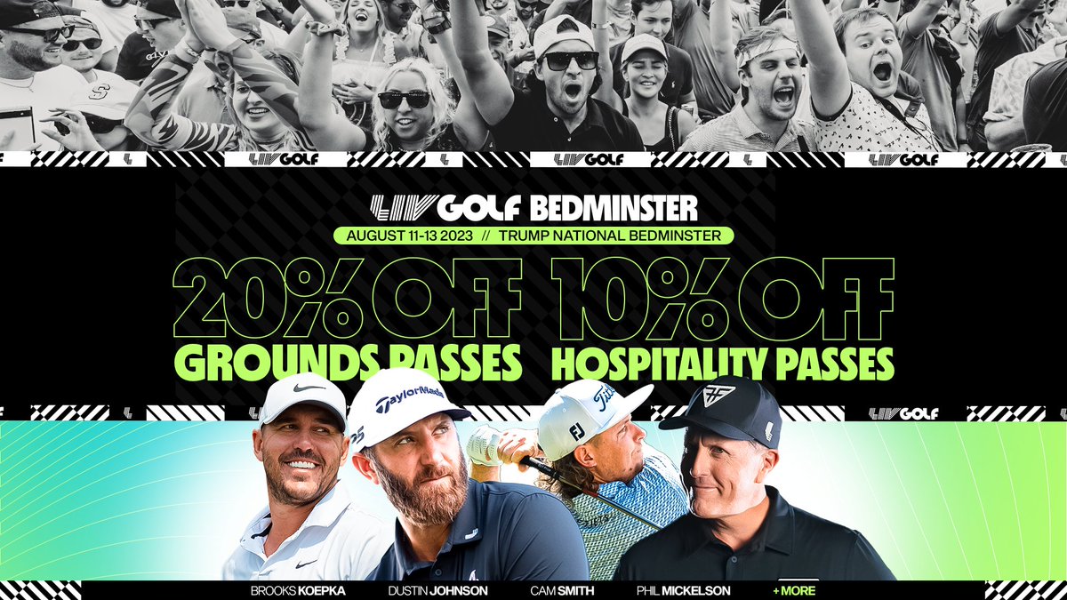To my Twitter fam, #LIVGOLF is coming to NY/NJ. Come join those who have said to me after attending, "Wow, I get it now"

TUTT20 for 20% off Grounds; TUTT10 for 10% off Hospitality

Tix here: lnkd.in/gMCWGjvd

#BEDMINSTER #NJ #GOLF #Bryson #58