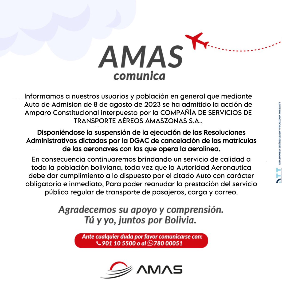 amas_aerolinea's tweet photo. Comunicado #Amas https://t.co/pBk5GG1Ah0
