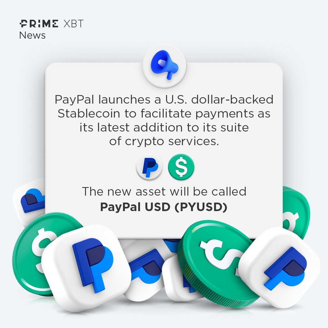PrimeXBT's tweet photo. 🌐 @PayPal joins the #stablecoin realm with #PYUSD, paving the way for mainstream consumer payments in crypto.

As regulations evolve and major players step in, how will this shape the future of digital assets? Let us know your thoughts on PayPal's latest venture 👇 https://t.co/gHHxkeBcrn