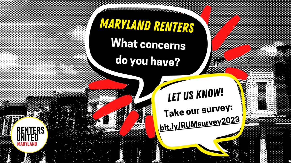 We’ve launched our annual survey &amp; we want to hear from YOU! Your input helps us develop a strong legislative agenda each year &amp; strengthens the movement for renters’ rights in Maryland. Cick here to complete the survey &amp; share it: bit.ly/RUMsurvey2023 #HousingJustice #MDGA24