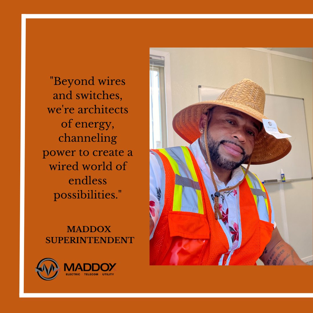 MaddoxElectric's tweet image. Spotlight Tuesday! ✨

Introducing one of Maddox Electric&apos;s Superintendent with an inspirational quote.
.
.
.
#electricalsuperintendent #poweringInnovation #wiredforSuccess #spotlighttuesday #specialtycontractor #electrician #electricalcompany