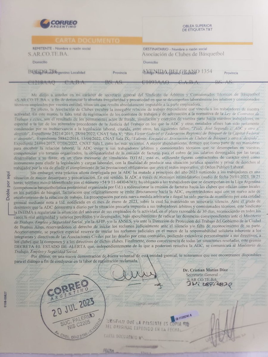 Nota cursada a la AdC 20/07/23