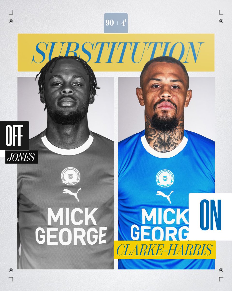 theposh's tweet photo. 90 + 4' - One more change for Posh.

➡️ Clarke-Harris
⬅️ Jones

🔵 1 -1 🔴 | #PETSWI https://t.co/ZhtMWOTIsX