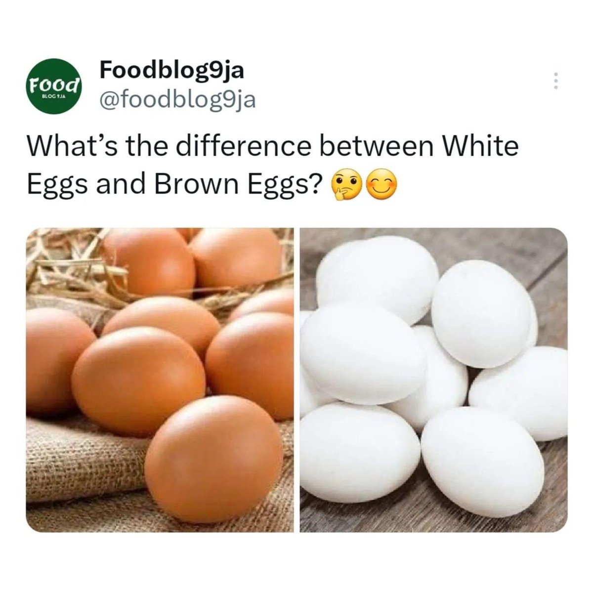 adoghotheo's tweet photo. What's the difference? maybe on my own point of view ,the brown eggs is from Nigeria and the white egg is from ogbodo yibo (abroad).
What's your take on this?drop yah comments below.
👇👇 https://t.co/8SAWkmXPSE