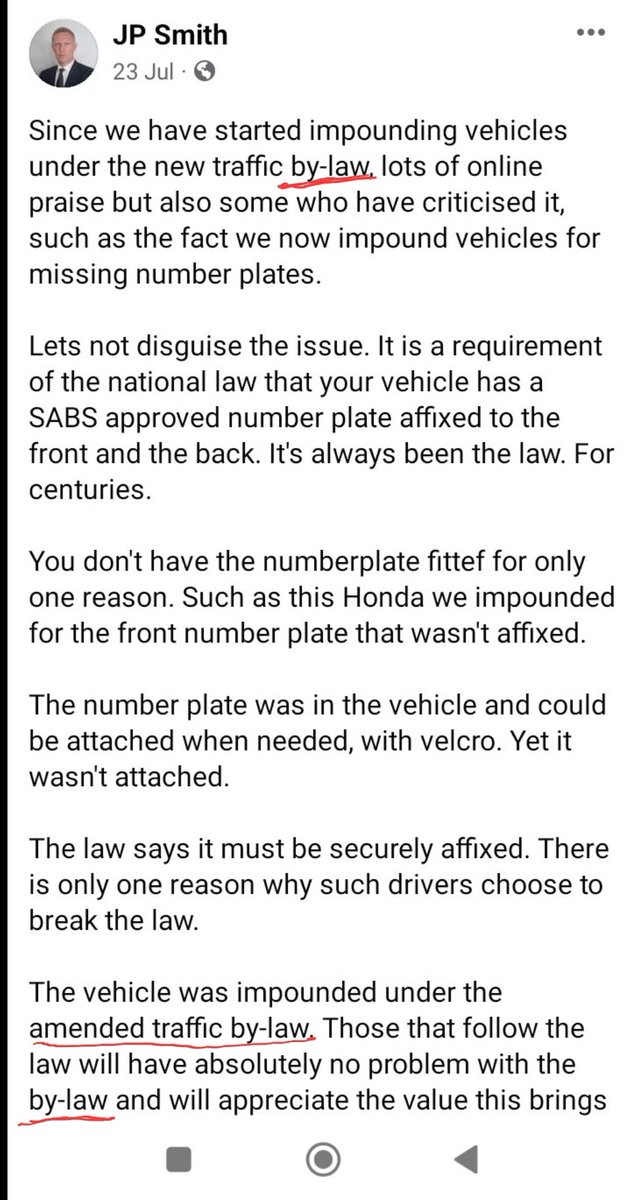 MzwaneleManyi's tweet photo. This JP Smith is a pathological LIAR.
cc @alanwinde @EFFWesternCape_ 
The one minute it's by-law, the next minute it's a national law. https://t.co/54YRqtZY6p