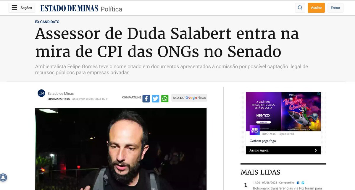 Duda Salabert (@dudasalabert) on Twitter photo Pseudo-jornalismo a serviço da criminalização da luta ambiental e da disseminação de fake news. Para vocês <a href="/em_com/">Estado de Minas</a> , minha resposta:
Quando temos propósito e caráter na vida pública, muitas vezes encontramos inimigos poderosos que, primeiro, tentam nos comprar e, quando não Pseudo-jornalismo a serviço da criminalização da luta ambiental e da disseminação de fake news. Para vocês <a href="/em_com/">Estado de Minas</a> , minha resposta:
Quando temos propósito e caráter na vida pública, muitas vezes encontramos inimigos poderosos que, primeiro, tentam nos comprar e, quando não