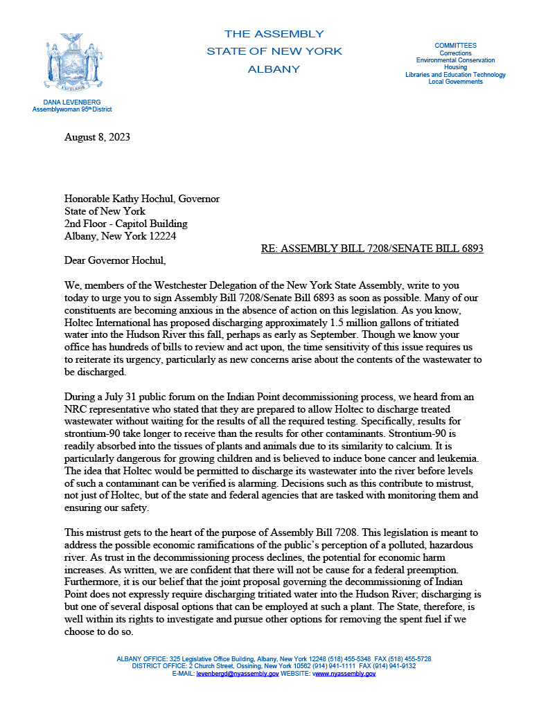 AMDanaLevenberg's tweet photo. Today, members of the Westchester Assembly delegation joined me in sending @GovKathyHochul a letter urging her to sign the "Save the Hudson" bill into law.🧵 https://t.co/doI3myRn4f