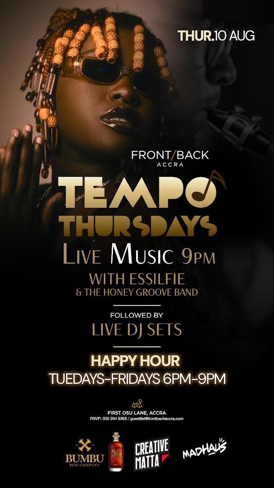 hapfamrecords's tweet image. #prayedup superstar @EssilfieMusic is leading the @HoneyGrooveband for the Tempo Thursday on 10th August 2023.  Pull up in your number to support the movement. You’ll definitely have fun. Come through lovers.