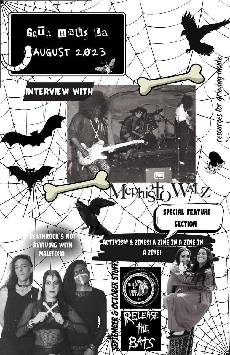 GothHausLA's tweet photo. Goth Haus LA’s August cover is out and we are back on top of things. These will be printed soon! #zine #diy #deathrock #cadr #tradgoth #surprise #news #gothrock #postpunk #newwave #darkwave #coldwave #punkoffshoots #worldwide  #punk #tradgoth #dark80s #gothhausla #gothaus https://t.co/YSrLvlwd6p