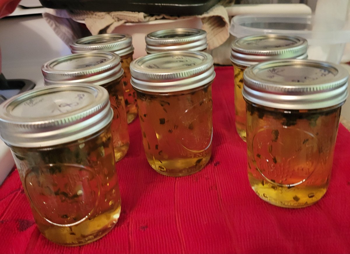 JudysCustmGlass's tweet photo. Pepper ���  jelly. First time making this. The lids did the ping and the leftover ounce set up like it's supposed to. Yay https://t.co/ufjX30ydgT
