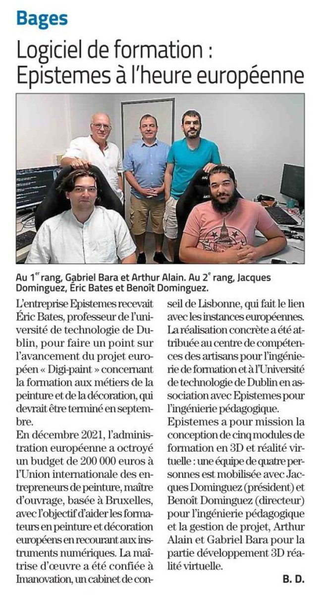 Le 20/07/23, nous recevions Eric Bates, professeur de peinture/décoration de l'Université de Technologie de Dublin. Nous intervenons sur un projet européenne visant à sensibiliser les formateurs en peinture/décoration sur l'opportunité d'utiliser la 3D et la réalité virtuelle.