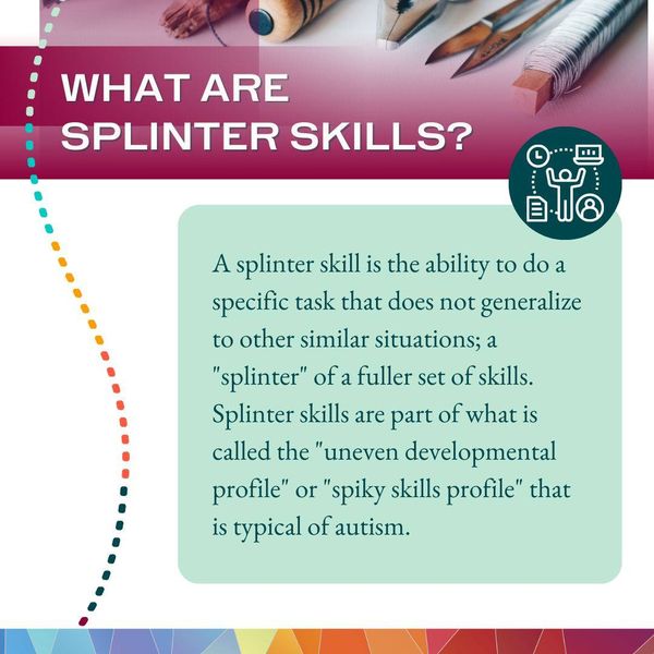 AutismMN's tweet photo. If you've never heard of #SplinterSkills, you may be missing an important element of how our autistic community members think, process, and learn. Check out our splinter skills resource in the newly updated Resources section of our website. https://t.co/V7Og66Q7gN #AboutAutism https://t.co/tCQozrbUgs