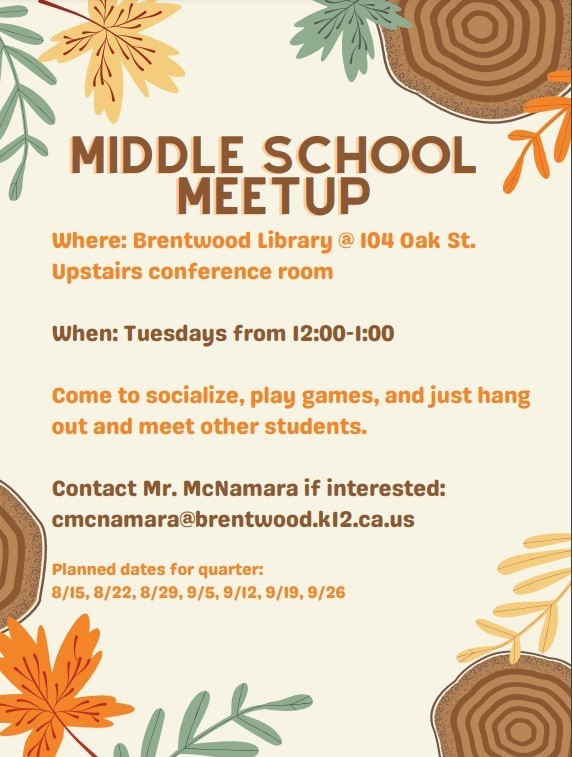 HarvestGroveVA's tweet image. Middle School Meetups are back this year with Mr. McNamara starting next week. #wearebusd #weareharvestgrove #independentstudy