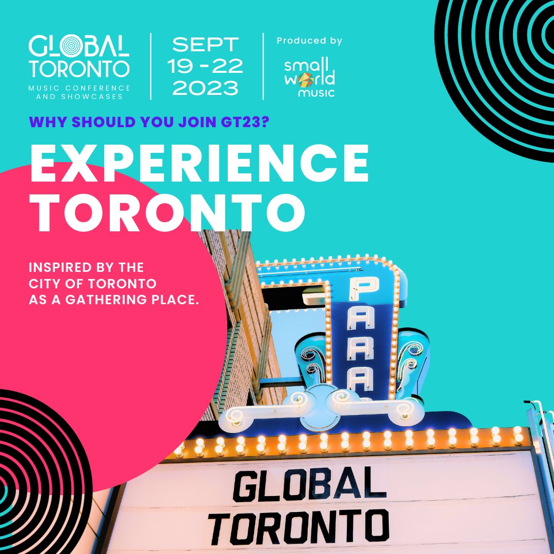 GlobalTOMusic's tweet photo. Inspired by the city of Toronto as a gathering place.

GT23 is a true city-wide event: Showcases and gatherings occur at a range of venues that allow participants to experience the breadth of our vibrant music ecosystem, and engage with the people that make Toronto sing. https://t.co/zQi4hr5auJ