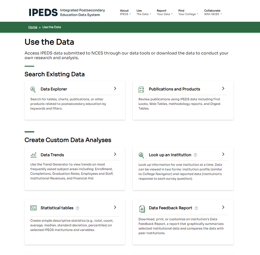 DYK? You can explore #postsec data trends, generate custom tables, &amp; compare institutions using <a href="/ipeds_nces/">IPEDS</a> #DataTools.

Access more #HigherEdStats here: nces.ed.gov/ipeds/use-the-…
