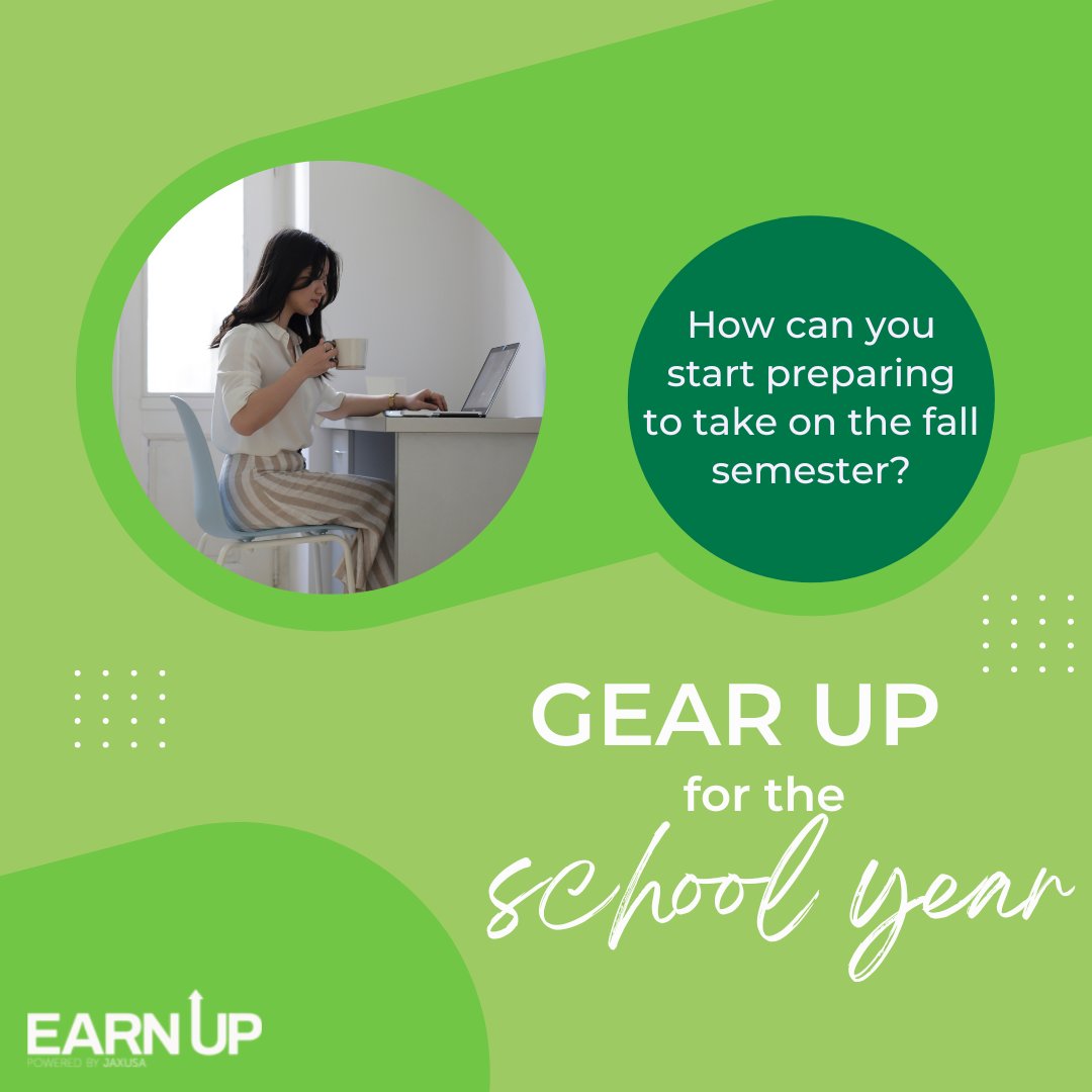 Earn_Up's tweet photo. As we near the start of a new school year, it's time to get in to gear! Here are a few things you can do to make sure you start off on the right foot!
.
.
.
#EarnUp #CareerPathways #Education #College #University #Knowledge #Degree #DegreeCompletion #JAX #FallSemester #NEFL https://t.co/qkVkVpC5eh