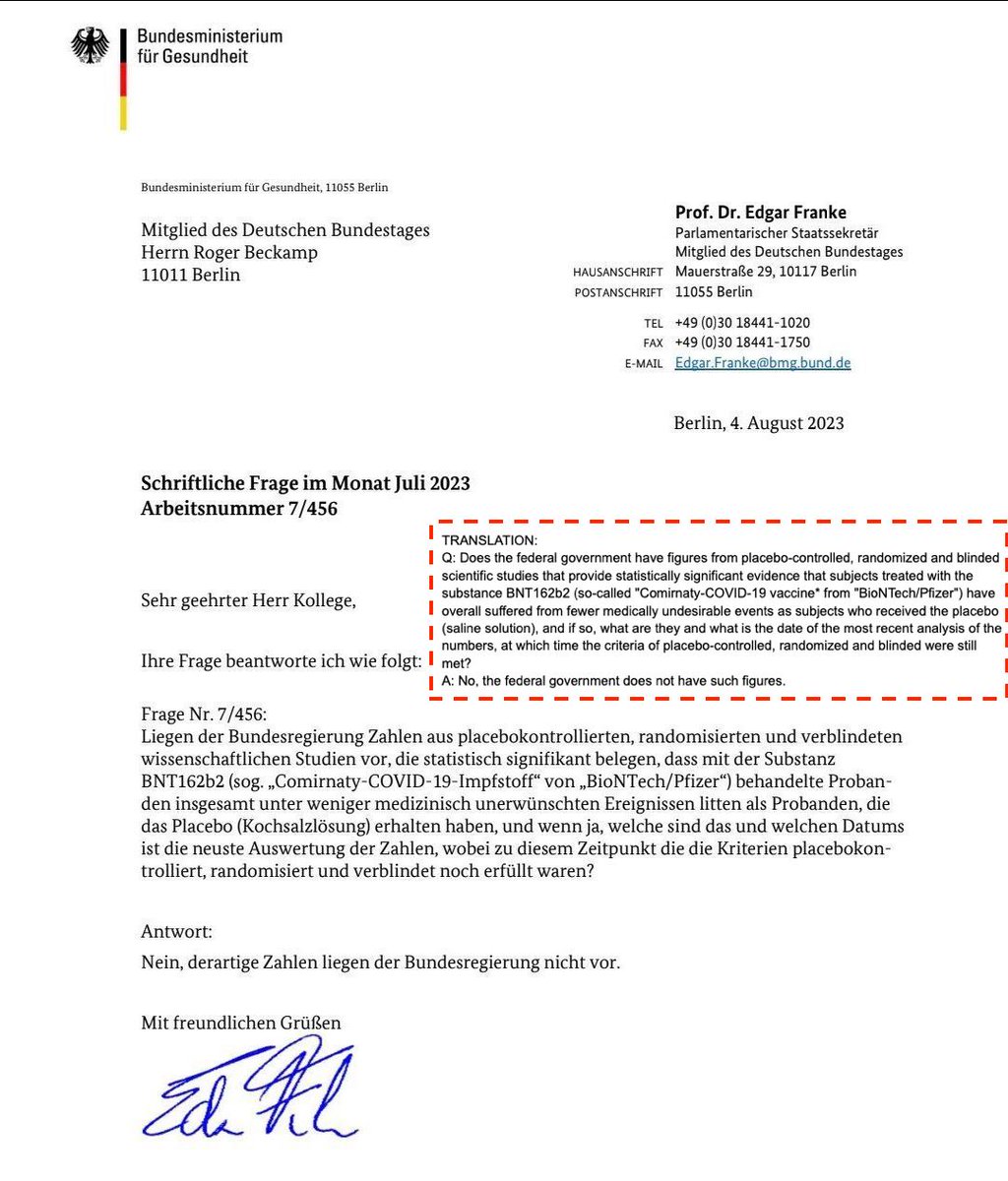 🔥 BREAKING: German Government confirms, there's no data that can back up the claims that COVID-19 vaccinated people have better health outcomes!!