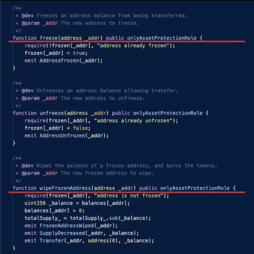 🚨 PayPal users beware. This is the opposite of why Crypto was invented 

Function:

- Freeze: They have the ability to halt your assets and not allow you to move or use them

- Wipe Frozen Address: They have the ability to destroy the coins inside your frozen address in one