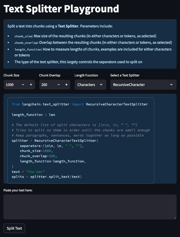 hwchase17's tweet photo. ✂️Text Splitting Playground

Chunking text into appropriate splits is seemingly trivial yet very nuanced

Open sourcing a playground to help explore different text splitting strategies

GitHub: https://t.co/xqv2DONj84

Hosted Playground: https://t.co/NuxcPlx65i https://t.co/8nBPOs6mA3