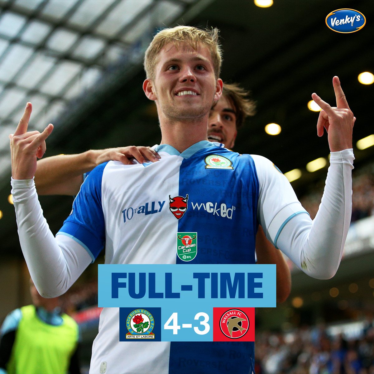 ⏱️ Full-time: 🌹 #Rovers 4-3 #Saddlers 🐎

Through to the second round after an entertaining evening at Ewood!

#ROVvWAL 🔵⚪