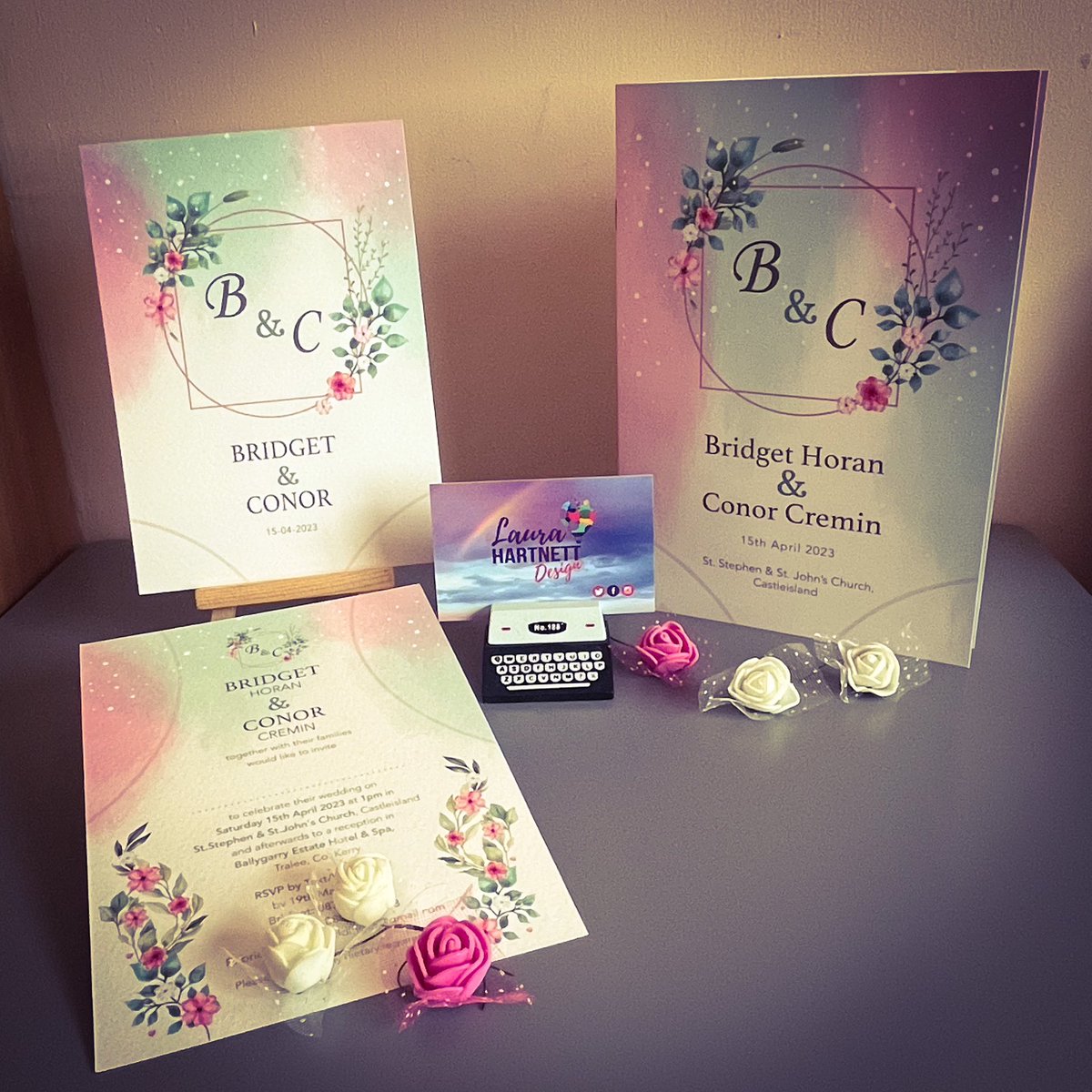 DesignHartnett's tweet photo. Wedding invitations &amp; mass booklets designed for the lovely Bridget &amp; Conor. You were a pleasure to work with, wishing you a lifetime of happiness together 💜
.
.
.
.
#laurahartnettdesign https://t.co/alMHTDmAMC