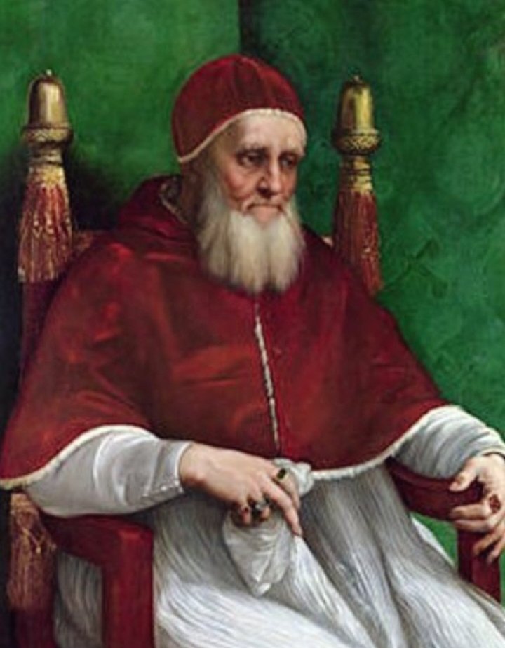 RAFAEL SANZIO Y EL RETRATO 
La gran influencia de un joven pintor rechazado por Da Vinci y Miguel Ángel.

Rafael retrata al Papa Julio II (llamado el Terrible por su vida Non Santa), 1512ap, en una postura que será copiada por más de 200 años 👇🏻