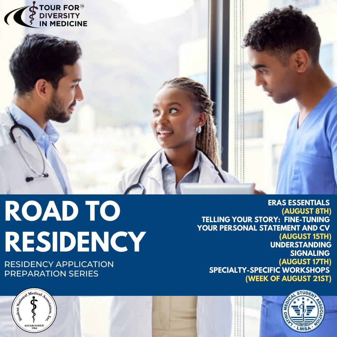 JOIN US TONIGHT!
Our first workshop in our #RoadtoResidency series: Strategies for Applying to Residency
🌟 Timelines for success
🌟 2024 ERAS changes
🌟 How to approach Interviewing
WATCH LIVE on SNMA's FB and YouTube Live, 8pm EST
#medstudents #residency #representationmatters