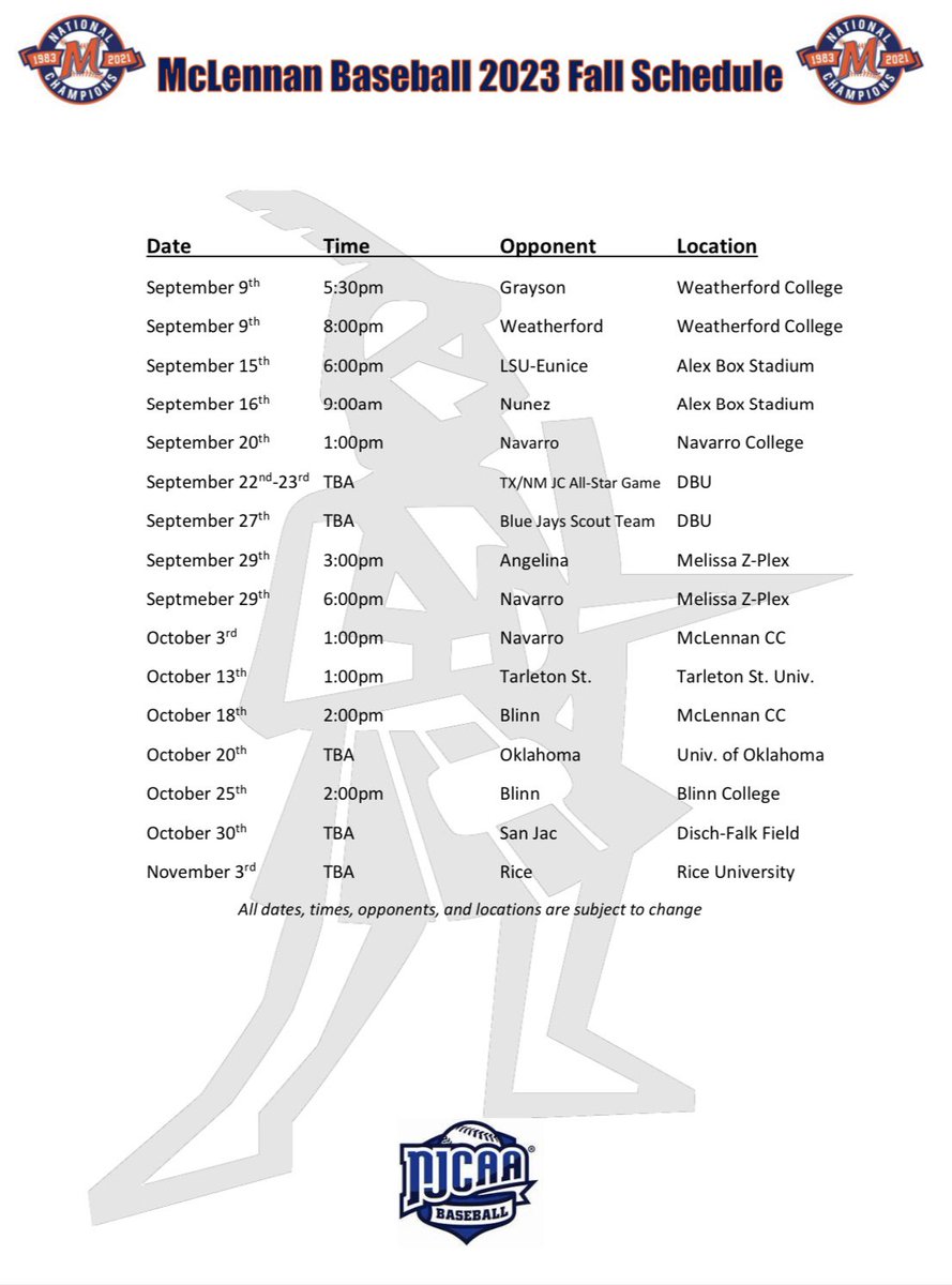Official 2023 Fall Schedule for the Highlanders!