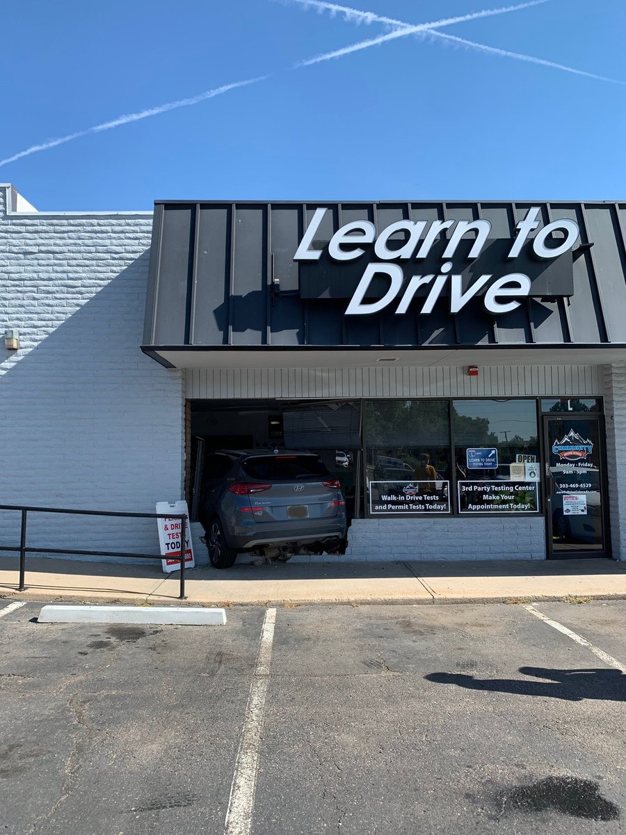 KRDO_13's tweet image. Oh, the irony! Lakewood Police shared this photo after citing a driving instructor who crashed into a driving school. Thankfully, no one was seriously hurt.
